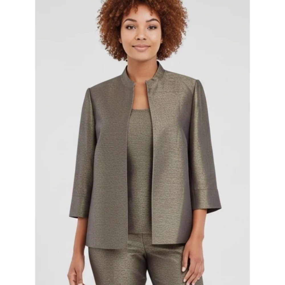 Nurture Womens Gold Metallic Open Front‎ Mandarin Collar Jacket Size 8 NWT
